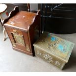 A reproduction fireside mahogany cased coal box and a brass coal box. (2)