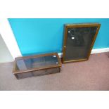 A Mahogany glazed fronted and topped display case with an oak single door display cabinet with glass