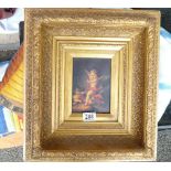 Reproduction oil on board painting of Cherub in heavy gilt mount.