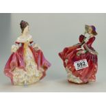 Royal Doulton Lady Figurine Top o the Hill HN1834 and Southern Belle HN2229. (2)