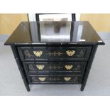 Chinese chest of 3 drawers in an ebonised and bamboo design