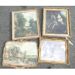 A collection of gilt framed pictures including landscapes, portraits, Colonial scenes, etc. (4)