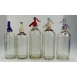 A collection of soda siphons to include, The Strettons Hills Mineral Water Company, Ruthin,