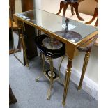 A French style reproduction mirror topped side table and similar ceramic topped occasional table.