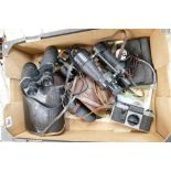 A mixed collection of items to include Military binoculars, Draisme 8x 30 and Glanz 7 x 50 items