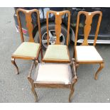 3 Victorian vase splat back dining chairs and a inlaid Edwardian stool (4)