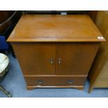 Reproduction Yew wood inlaid cross banded drinks cabinet, with 2 doors over single drop down