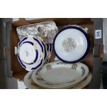 A mixed collection of Ironstone ware to include Meakins floral decorated serving platters, harmony