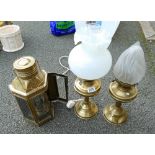 Two Brass oil lamps together with electric ship type lantern (3)