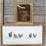 Signed watercolour by Elaine Turner of Hens and Cockerell, together with framed prints of