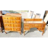 Queen Anne walnut dressing table and matching chest of 4 drawers (4)