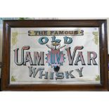 Vintage framed advertising mirror for The Famous Old Uam Var Whisky dimension's 90cm x 61cm