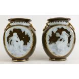 George Jones pair of vases Pate-sur-Pate decorated signed by Frederick Schenk, height 20.