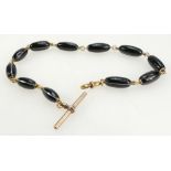 Gentleman's 9ct fob chain set with 11 black & blue agate stones,