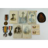 WWI family medal group (3) plus photographs, badge etc.