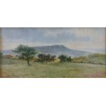 J W Stamper watercolour painting of landscape scene in gilt frame 8 x 17cm