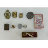 A collection of items including Victoria commemorative brass medal 1897,