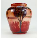 Bernard Moore flambe vase decorated with art nouveau style trees, chip to base. 9.5cm high.
