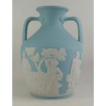 Wedgwood prestige large jasper ware Portland vase in white on light blue colourway,