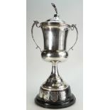 Silver two handled trophy with stand inscribed "Westminster Handsworth Swimming Club 1922",