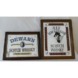 Vintage framed advertising mirrors for Dewers Scotch whisky and Auld Macgregor scotch whisky