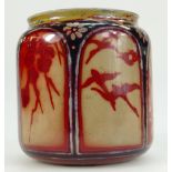 Bernard Moore high fired flambe vase decorated with panels depicting birds, bats, flowers and trees,