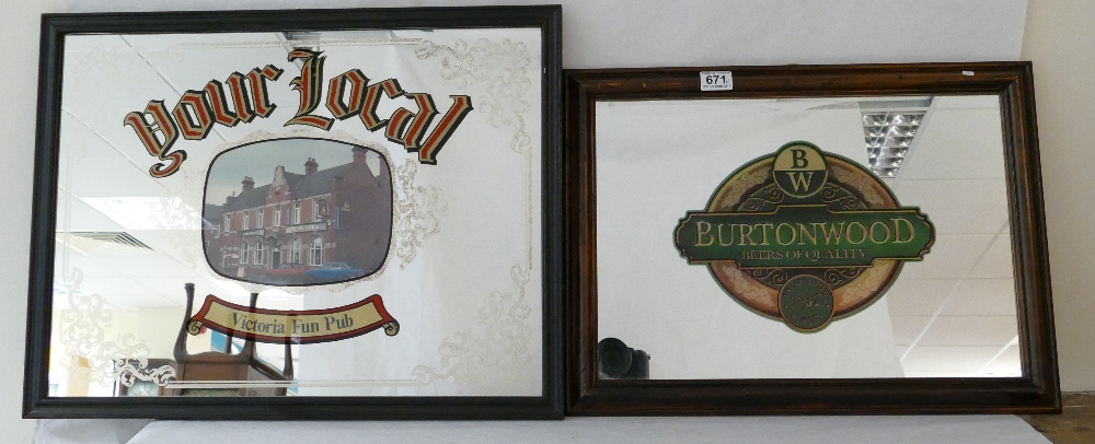Vintage framed advertising mirrors featuring BurtonWood Beers,