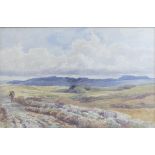 C V Raddutte,watercolour painting of moorland landscape scene in gilt frame,