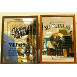 Vintage framed advertising mirrors featuring Mackinlay & Vat 69 dimensions 47 x 65cm (2)