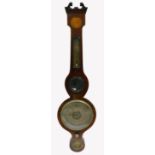 Georgian mahogany cased banjo barometer with inlay and a central mirror