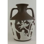 Wedgwood prestige large jasperware Portland vase in white on dark brown colourway,