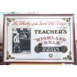 Vintage advertising mirror for Teachers Highland Cream Scotch whiskey,
