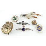 Silver RAF badges, cap badges, bird of prey foot claw with silver mounts,