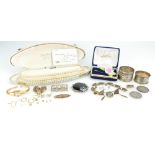 Collection of costume jewellery, silver napkin rings, watches etc.