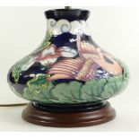 Moorcroft Kyoto table lamp with Moorcroft silk shade, height of base 21cm.