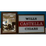 Vintage Marlboro Cigarette and Wills Castella Cigars (painted glass) framed advertising mirrors