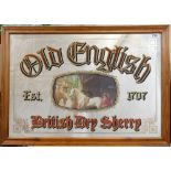 Vintage framed advertising mirror for The OId English British dry sherry dimension's 88cm x 64cm