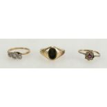 9ct & platinum three stone diamond ring, 2.4 grams, 9ct & silver ring, 1.