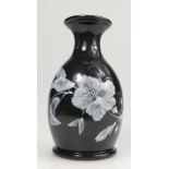 Wedgwood small glazed jasper vase decorated in the pate sur pate style with flowers and leaves