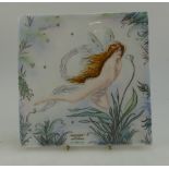 Wedgwood square lustre plaque hand painted & gilded with nude fairies signed by Jon French,