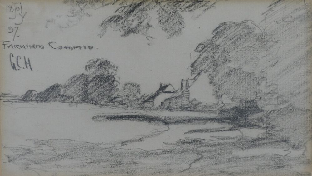 George Haite pencil sketch drawing of Farnham landscape scene in gilt frame, - Image 2 of 2