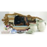 A mixed lot to include an unusual small gilt mirror, Wedgwood jasper ware,
