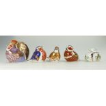Royal Crown Derby paperweights x 5 - Linnet, Mouse, Chicken,