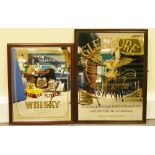 Vintage framed advertising mirrors featuring Glenmore Whiskey and Chivas Regal blended Scotch