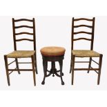 Two Victorian elm rush seated ladderback hall chairs,