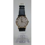 9ct gold Omega Geneve gents wristwatch with leather strap,
