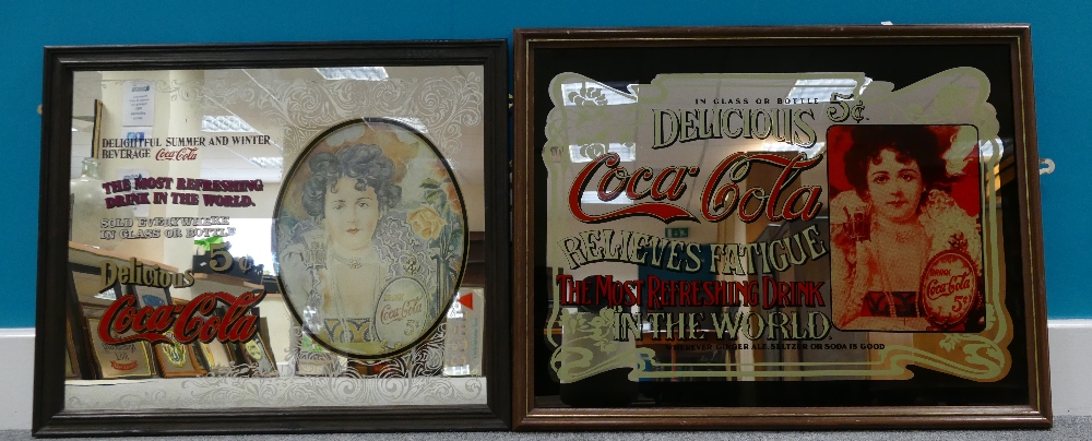Vintage Coca Cola framed advertising mirrors featuring dimensions of largest 65cm x 50cm (2)