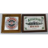 Vintage framed advertising mirrors featuring Kilkenny and Bloods Dublin Stout dimensions of largest