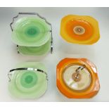 Shelley two tier cake stand and a single plate and stand with green banding and two orange banded