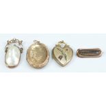 Collection Victorian jewellery yellow coloured metal items, 9ct Pendant & MOP,